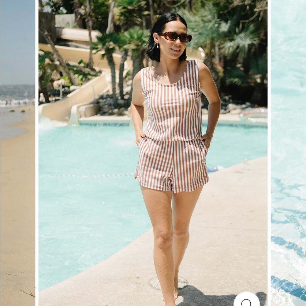 Striped Tan and White Women's Swim Set